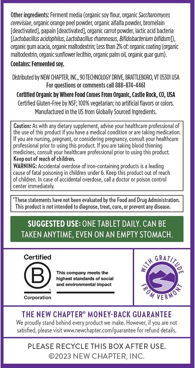 New Chapter Women’s Multivitamin, Iron, B6, B12, Biotin for Hair Growth, D3, Vit C, Zinc for Immune & Stress Support, Gentle on an Empty Stomach, One Daily, Non-GMO, Gluten-Free, 18+, 72 Tablets