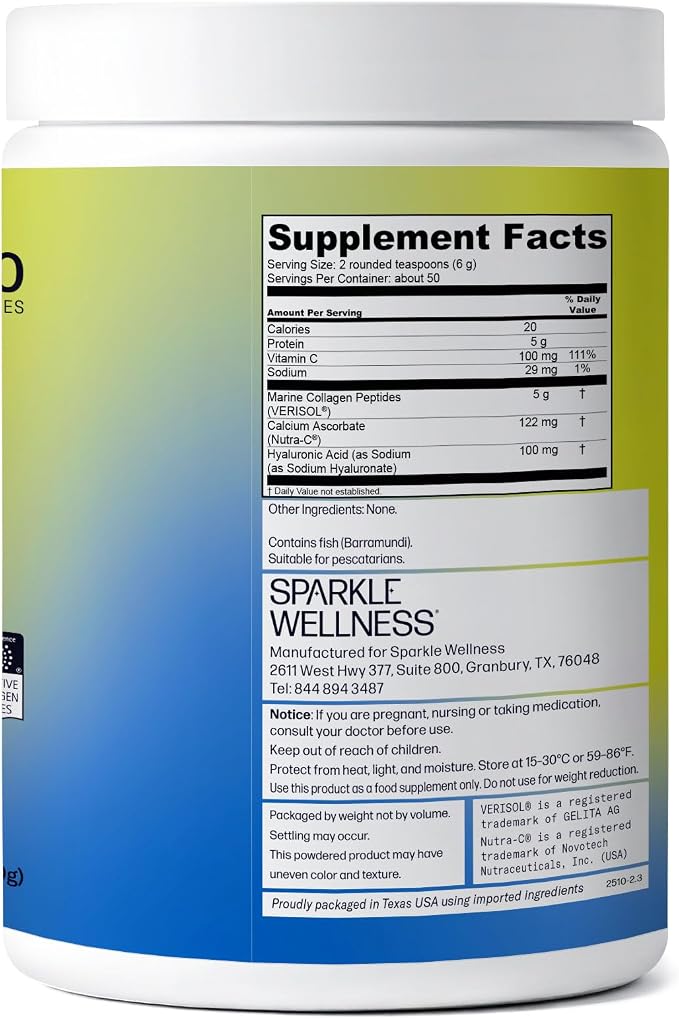Sparkle Wellness Marine Skin Boost Plus (No Flavor) [50-Serves] | Collagen Powder Supplement with Marine-derived VERISOL Bioactive Hydrolyzed Collagen Peptides, Vitamin C & Hyaluronic Acid