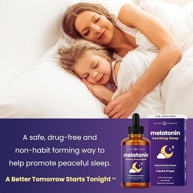 NutraChamps Liquid Melatonin Drops, 480 Servings, Sugar Free Kids Melatonin Liquid Sleep Aid Supplement, Vegan & Non-GMO, Natural Berry Flavor, Melatonin 1 mg Drops