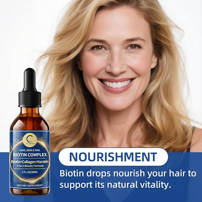 Liquid Biotin & Collagen Drops 20,000mcg--High Potency Hair Growth Vitamin Support - Biotin and Liquid Collagen Supplement for Women & Men - Glowing Skin Support, Healthy Hair & Nail Growth - 4 Fl Oz