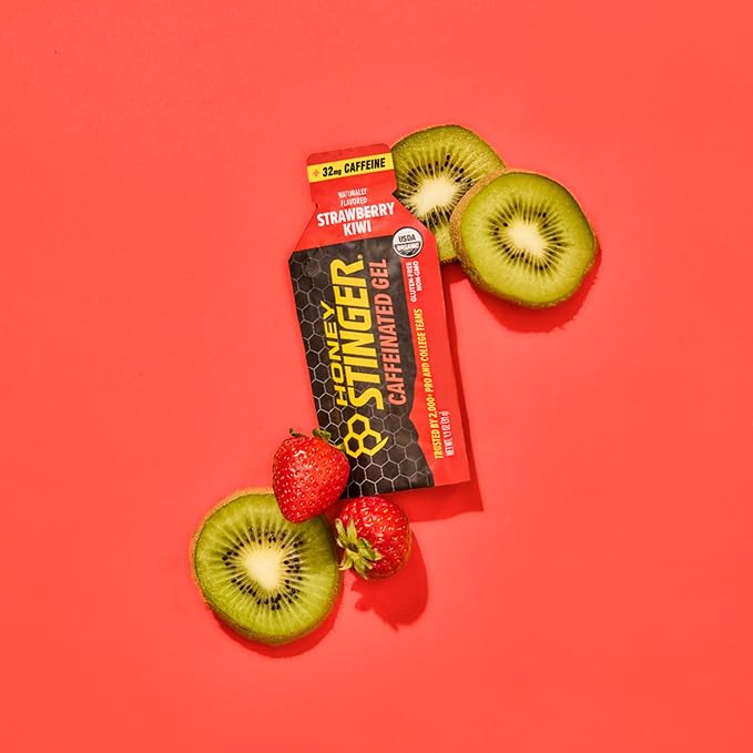 Honey Stinger Strawberry Kiwi Energy Gel, Caffeinated & Gluten Free with Organic Honey, for Exercise, Running and Performance, Sports Nutrition for Home & Gym, Pre and Mid Workout, 24 Pack | sports-nutrition-endurance-and-energy-chews