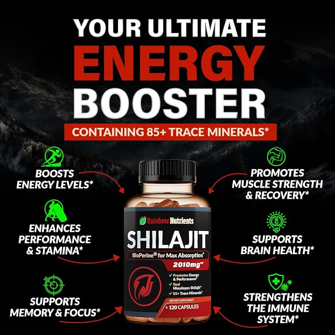 Pure Himalayan Shilajit Capsules Supplement (2,010mg + Absorption Enhancer+50% Fulvic Acid) Natural 30:1 Shilajit with 85+ Trace Minerals for Energy, Performance, Immune Support| Non GMO| 120 Pills