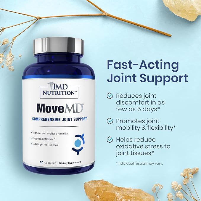 1MD Nutrition MoveMD & VisionMD Joint Support & Eye Care - Collagen, Hyaluronic Acid, Astaxanthin, OptiLut Lutein, Zeaxanthin