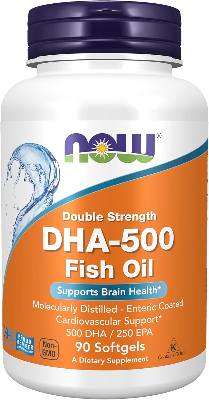 NOW Foods Supplements, DHA-500 with 250 EPA, Molecularly Distilled, Supports Brain Health*, 90 Softgels