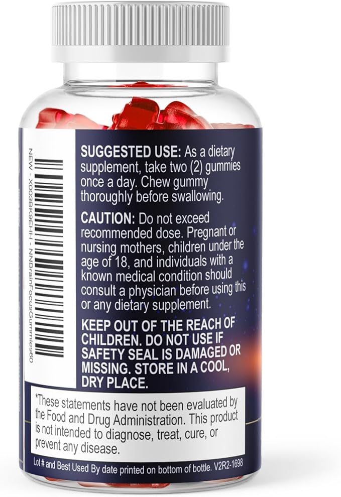 Brain Supplements for Memory and Focus with Phosphatidylserine, Nootropic Memory Supplement Gummy for Brain Health, Concentration, Mental & Cognitive Support, Focus Vitamins with B6 & B12-60 Gummies