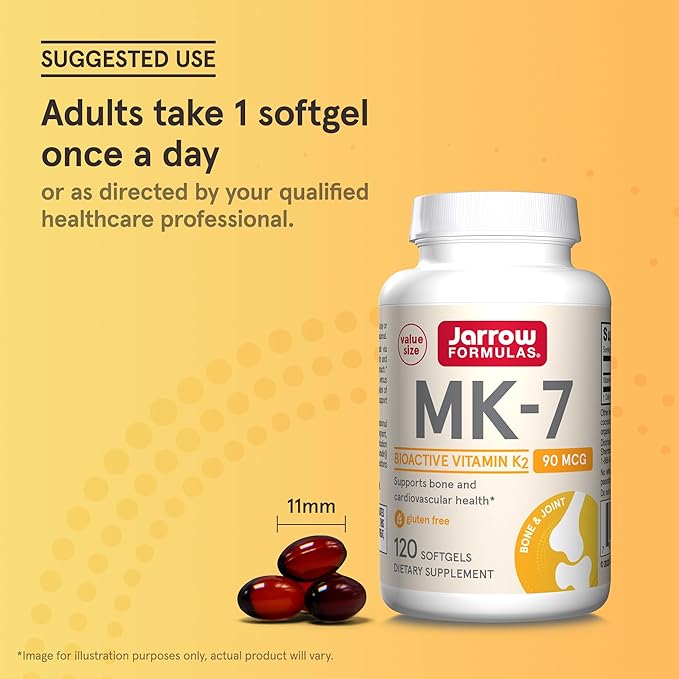 Jarrow Formulas MK-7 90 mcg - Bioactive Form of Vitamin K2-120 Servings (Softgels) - for Bone & Cardiovascular Health - Vitamin K2 MK-7 Dietary Supplement - Gluten-Free