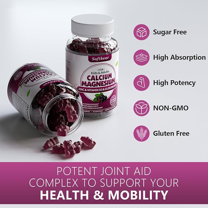 softbear Glucosamine Chondroitin Gummies, Sugar Free Glucosamine Chondroitin MSM Supplement with Elderberry Turmeric Supports Joint Health & Antioxidant, Elderberry Flavored 60 Count