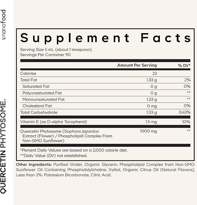Codeage Liquid Quercetin Phytosome Supplement, Quercetin 1000 mg Dihydrate, 3-Month Supply, Immune Support, Sophora Japonica, Vitamin E, Liposomal Delivery, Vegan, Non-GMO, 15.22 fl oz