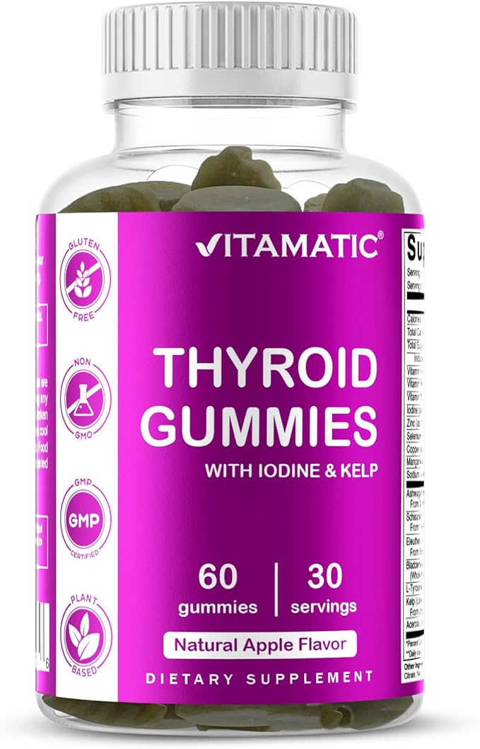 Vitamatic Vegan Thyroid Support Gummies with Iodine & Kelp – 60 Count Improve Your Energy & Increase Metabolism – Plant-Based