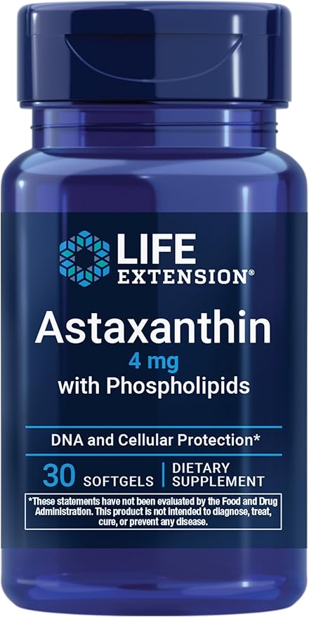 Life Extension Astaxanthin with Phospholipids – Antioxidant Support, Eye Health – Algae-Derived – Gluten-Free, Non-GMO – 30 Softgels