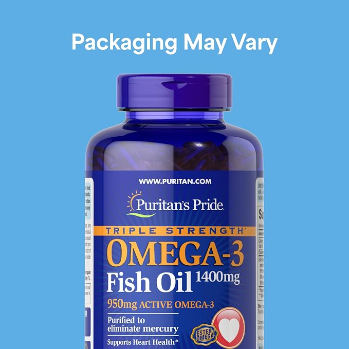 Puritan's Pride Triple Strength Omega-3 Fish Oil 1400mg, Active Omega-3 950mg, Dietary Supplement for Heart, Joint, and Cellular Health Support, 240 Rapid Release Softgels (Packaging May Vary)