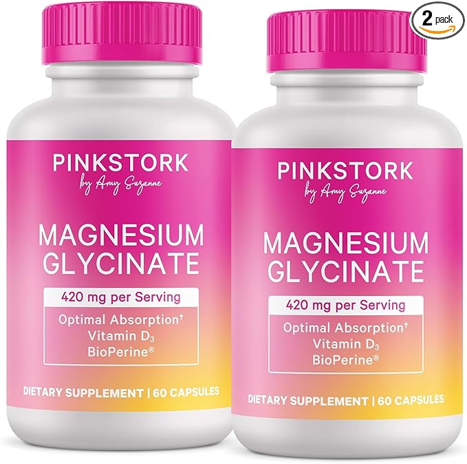 Pink Stork Magnesium Glycinate with Vitamin D - Magnesium Supplement for Women to Support Natural Calm - 2 Pack