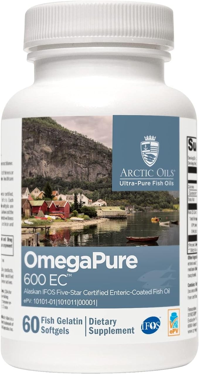 XYMOGEN OmegaPure 600 EC - Cardiovascular & Brain Support - IFOS Five-Star Certified Fish Oil - DHA EPA Omega-3 Supplement - Enteric Coated Softgels - 60 Softgel Tablets
