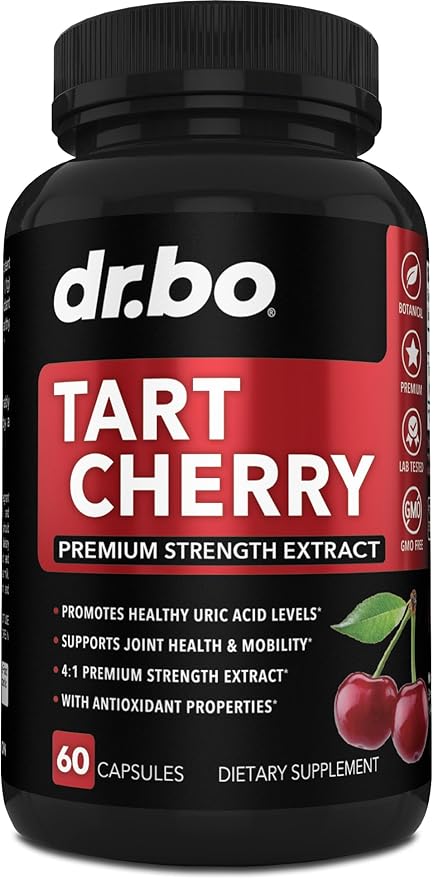 Tart Cherry Extract Capsules Supplement - Purge Uric Acid Flush Cleanse Antioxidant Pills for Rest Support - Tart Cherry Capsules Anthocyanin Supplements Ultra Pure Cherries Vitamins Concentrate Pill