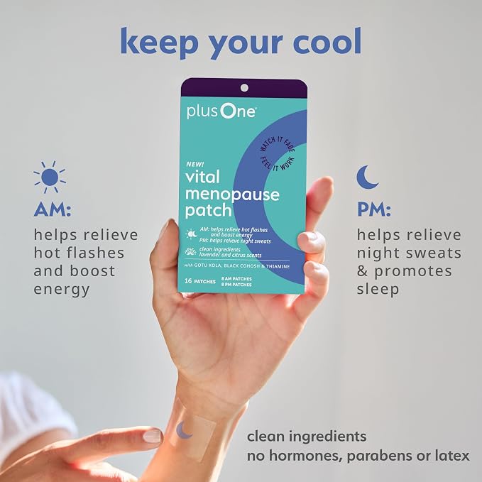 plusOne Vital Menopause Patches AM & PM – Hot Flash & Night Sweat Support – Promotes Energy & Sleep – Herbal Arjuna Daily Patches – 16ct | Herbal Arjuna Daily Patches, Promotes Energy & Sleep