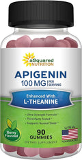 aSquared Nutrition Apigenin 100mg with L-Theanine 100mg Gummies - Apigenin Supplement for Sleep - Natural Extract Gummy Alternative to Capsules, Pills, Powder & Tea - 2 Per Serving