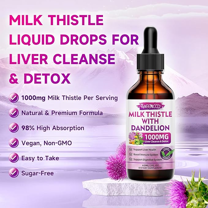 Milk Thistle Liquid Drops - Milk Thistle Supplement with Silymarin, Antioxidant Support, Vegan, Non-GMO, 2 Fl Oz