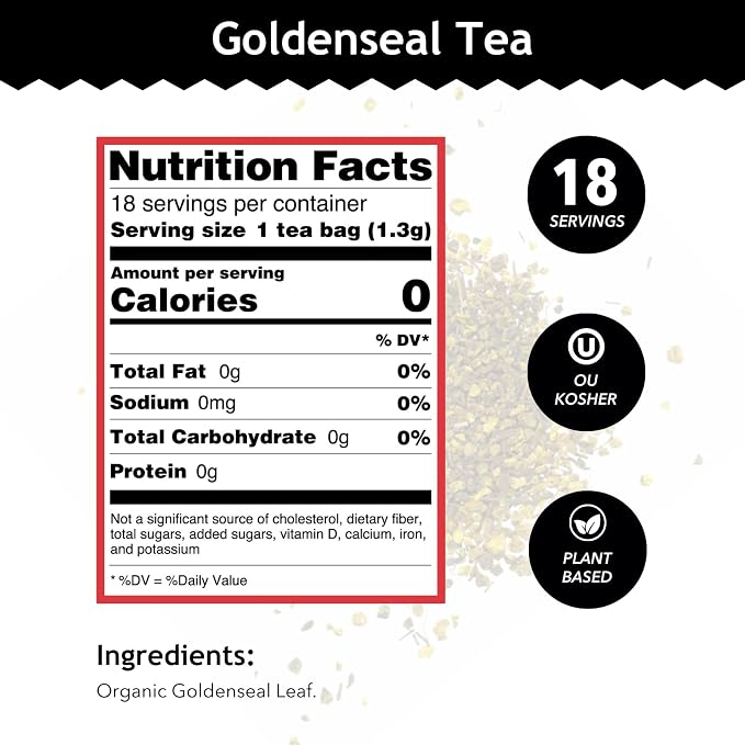 Buddha Teas Organic Goldenseal Tea - OU Kosher, USDA Organic, CCOF, 18 Bleach-Free Tea Bags