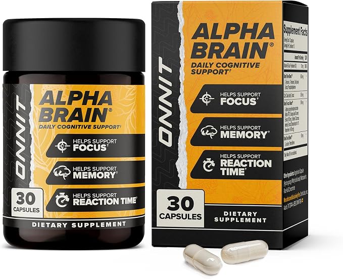 ONNIT Alpha Brain Nootropic Brain Supplement for Focus, Memory, Mental Clarity, Cognitive Support with L-Theanine and Vitamin B6, 30 Count Capsules