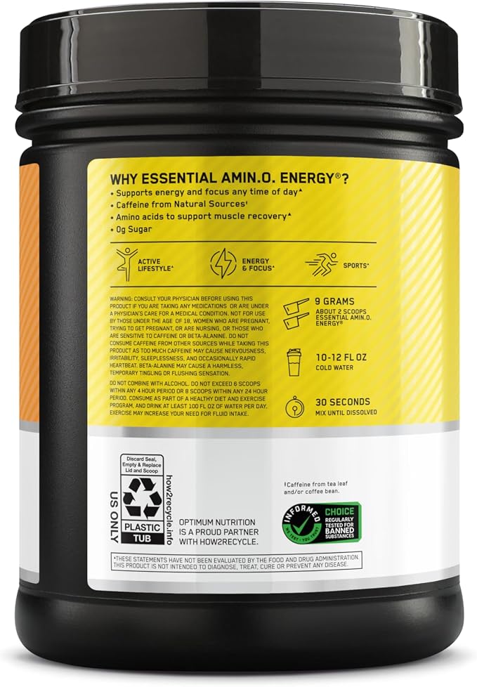 Optimum Nutrition Amino Energy - Pre Workout with Green Tea, BCAA, Amino Acids, Keto Friendly, Green Coffee Extract, Energy Powder - Citrus Spritz, 65 Servings (Packaging May Vary)