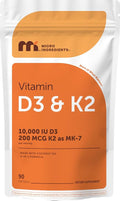 Micro Ingredients Vitamin D3 10,000 IU + K2 MK-7 200 mcg Per Serving, 90 Softgels | Extra Strength* 2-in-1 D3 K2 Supplement | Easy-to-Swallow Softgels Made with Coconut Oil | Non-GMO, Gluten Free