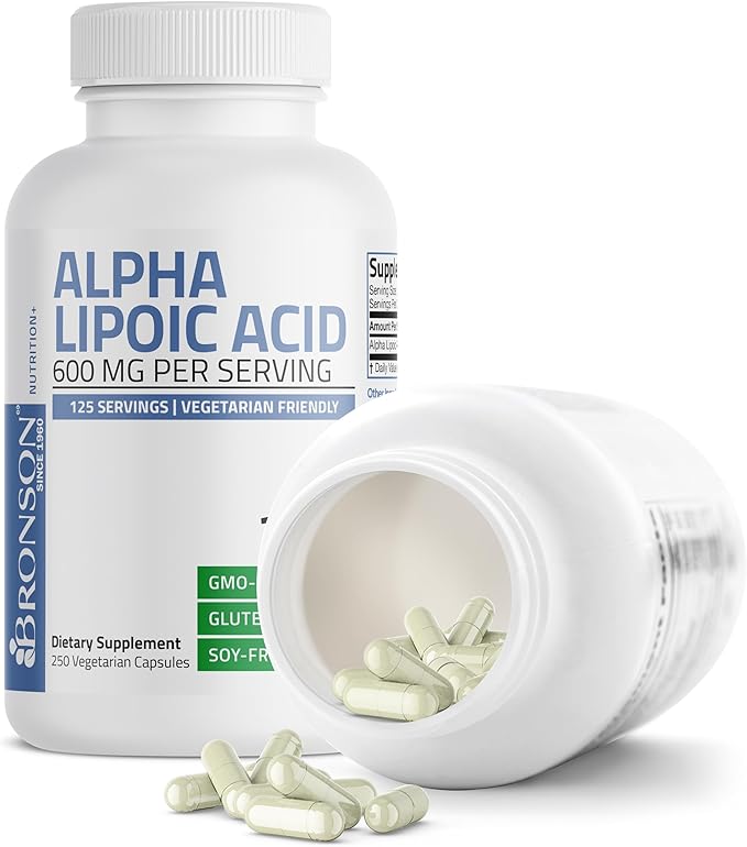 Bronson Alpha Lipoic Acid 600 MG Free Radical Scavenger Supports Antioxidant Health - Non-GMO, 250 Vegetarian Capsules (125 Servings)