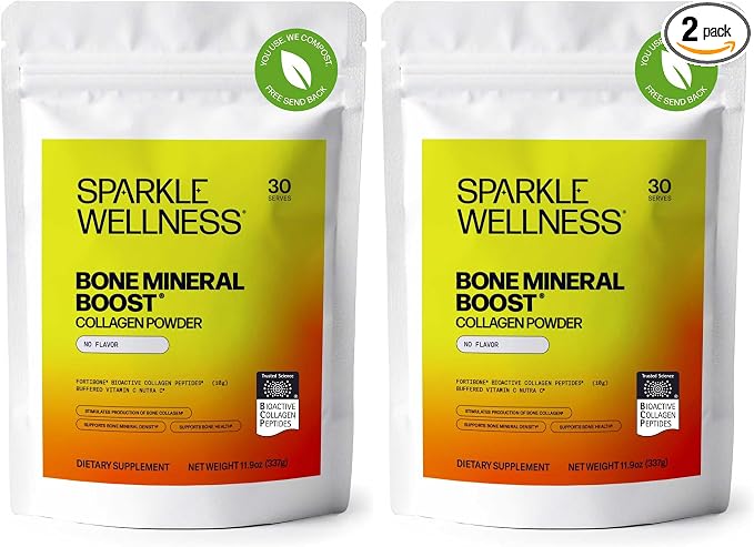 Sparkle Wellness FORTIBONE Bioactive Collagen Peptides | Collagen Powder Supplement with Nutra C Buffered Vitamin C for Bone Health | Bone Mineral Boost (No Flavor) [30 Serves] (Pack of 2)