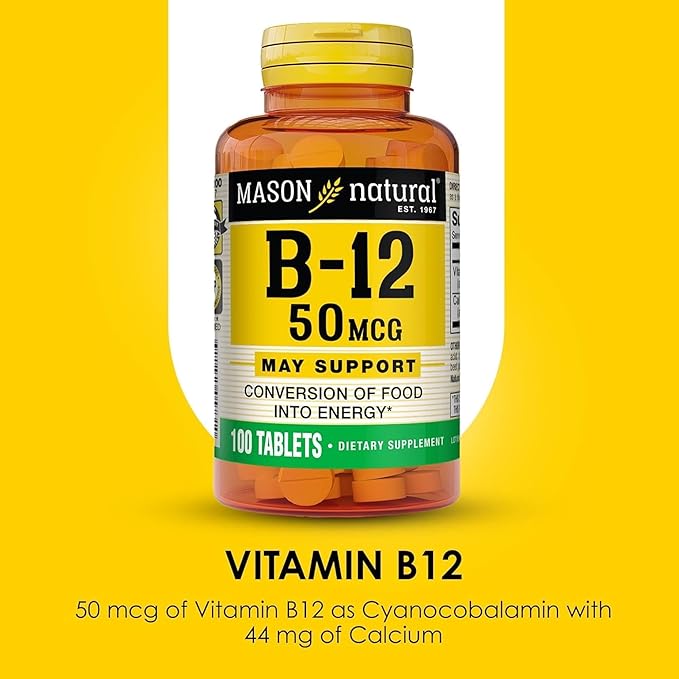 Mason Natural Vitamin B12 50 mcg with Calcium, 100,Day Supply, Dietary Supplement to Support Natural Energy Levels, 100 Tablets (Pack of 1)