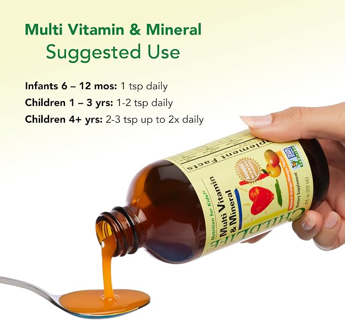 CHILDLIFE ESSENTIALS Kids Multivitamin & Mineral - Kids Vitamins, Liquid Multivitamin for Kids, Toddler Multivitamins, Liquid Vitamins, Baby Multivitamin - Natural Orange & Mango, 8 Fl Oz (Pack of 2)