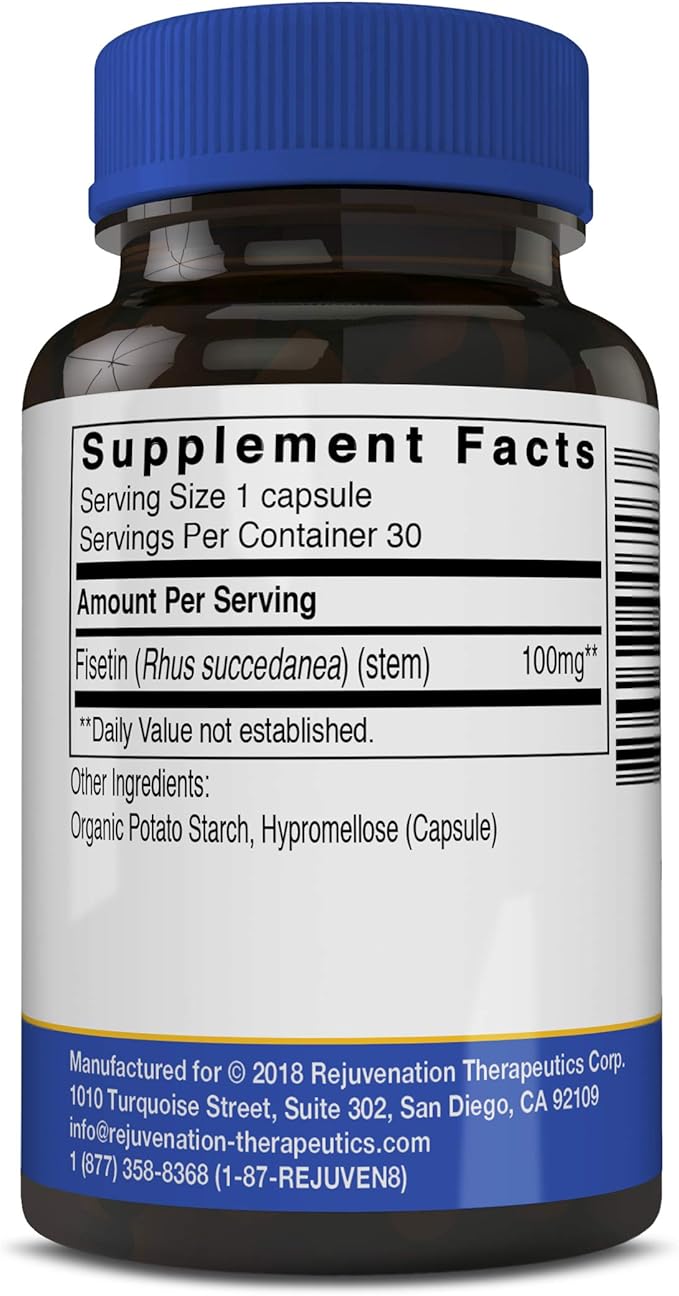 Rejuvenation Therapeutics Fisetin | Senolytic | Dietary Flavonoid | Non-GMO, Vegan, Gluten-Free,100 mg, 30 Veggie Caps