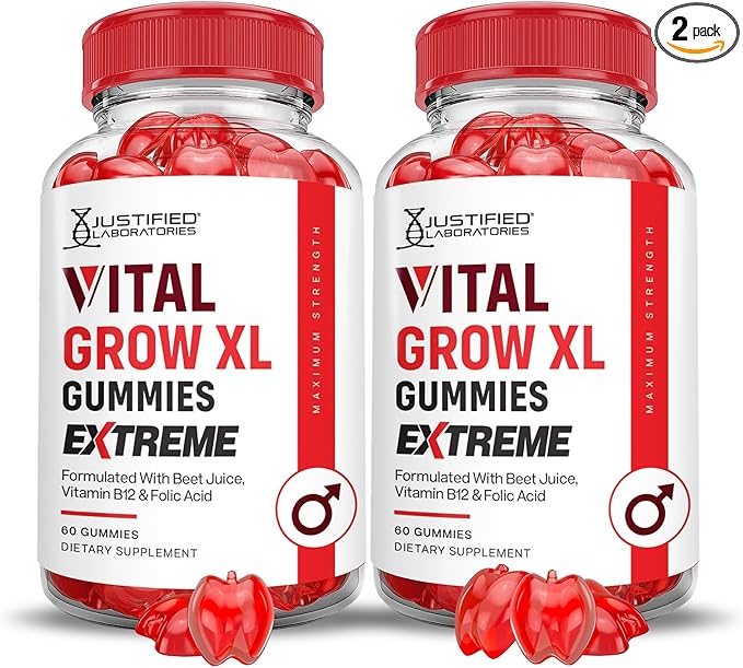 Justified Laboratories (2 Pack Vital Grow XL Extreme 2000MG Performance Gummies Advanced Formula Formulated with ACV Pomegranate Beet Juice Powder B12 Vegan Non GMO 120 Gummys