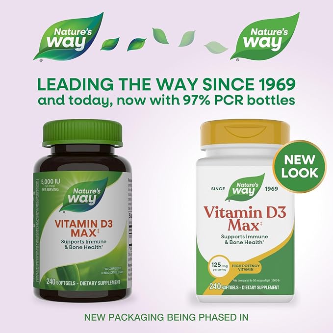 Nature's Way Vitamin D3 Max, Supports Healthy Bones and Teeth*, Supports Immune Health*, 125mcg per Serving, 240 Softgels