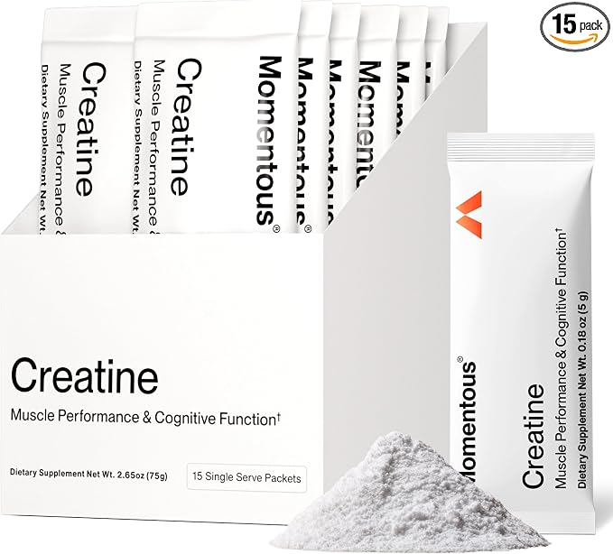 Momentous Creatine Monohydrate Powder - Creatine Powder - Supports Strength, Lean Muscle, & Recovery for Men & Women - NSF Certified for Sport - 5 g per Serving - 15 Servings