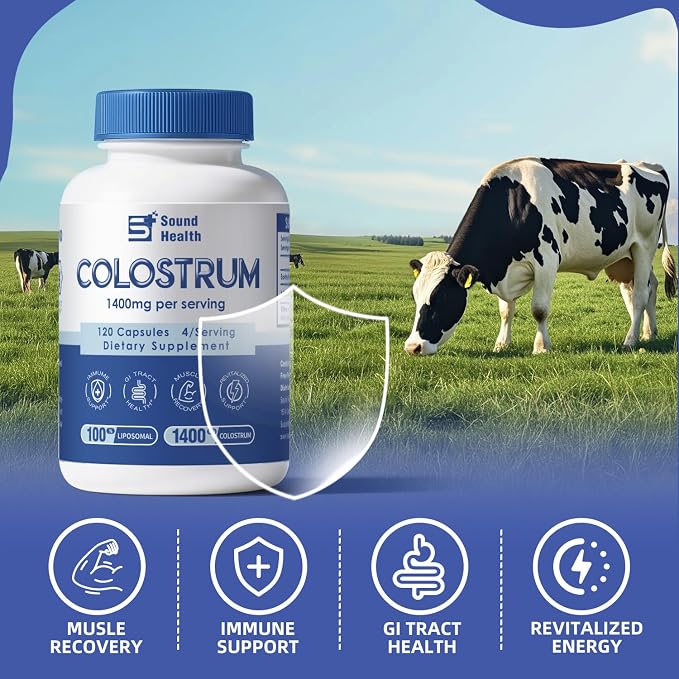 Colostrum Supplement 120 Capsules for Humans - Organic Bovine Colostrum Powder for Gut Health, Hair Growth, Beauty, and Immune Support - Unflavored (120 Capsules)