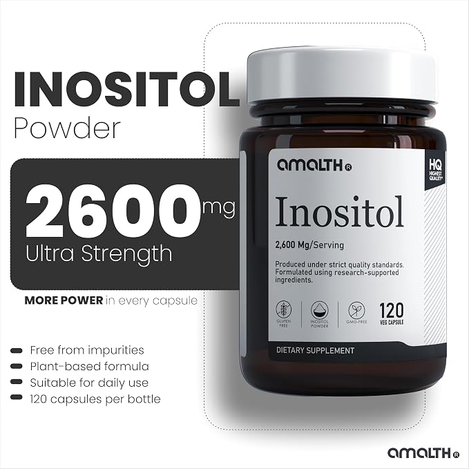 AMALTH Inositol Capsules 2600 mg | Myo Inositol Supplement Capsules | Vitamin B8 Powder Formula | Hormone Balance & Healthy Ovarian Function Support | Non-GMO, Gluten-Free | 120 Veg Capsules
