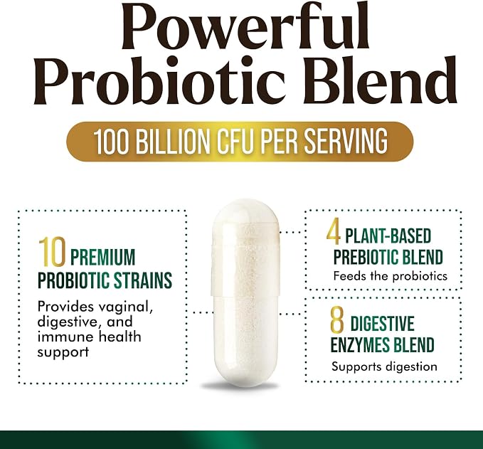Probiotics 100 Billion CFU Per Serving - 16 Premium Probiotic Strains Prebiotics - Immune Support, Gut Health, Occasional Constipation, Gas & Bloating, Probiotics Supplement, USA Bottled, 120 Capsules