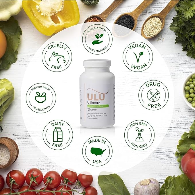 Ultimate Multivitamin: Vegan, Iron Free, Promotes Stronger Hair, Skin, & Nails and Improves Antioxidant & Energy with Better Sleep & Less Stress (Pack of Two - 360 Capsules)