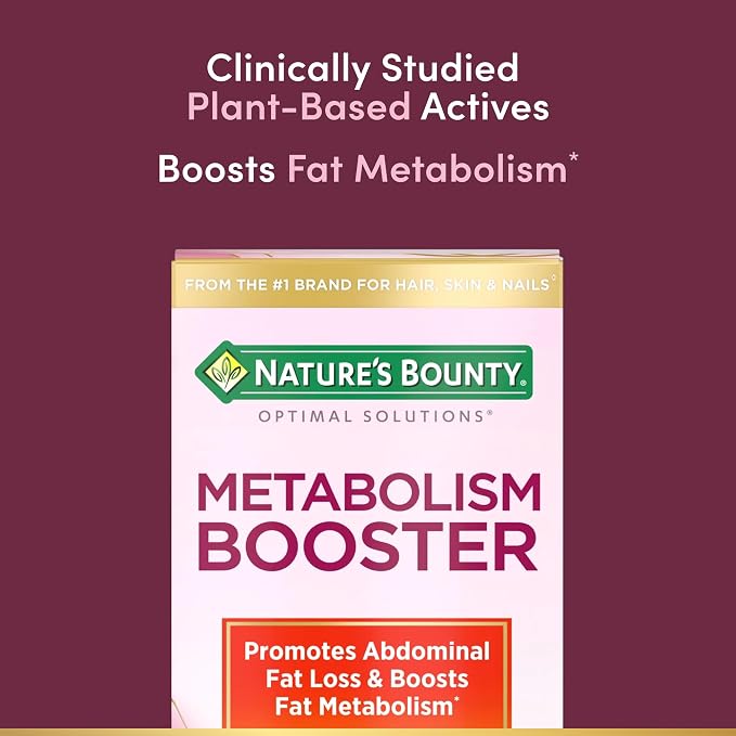 Nature’s Bounty Optimal Solutions Metabolism Booster Supplement, Boosts Fat Metabolism, Promotes Abdominal Fat Loss, With Citrus Extracts and Black Ginger, 60 Capsules