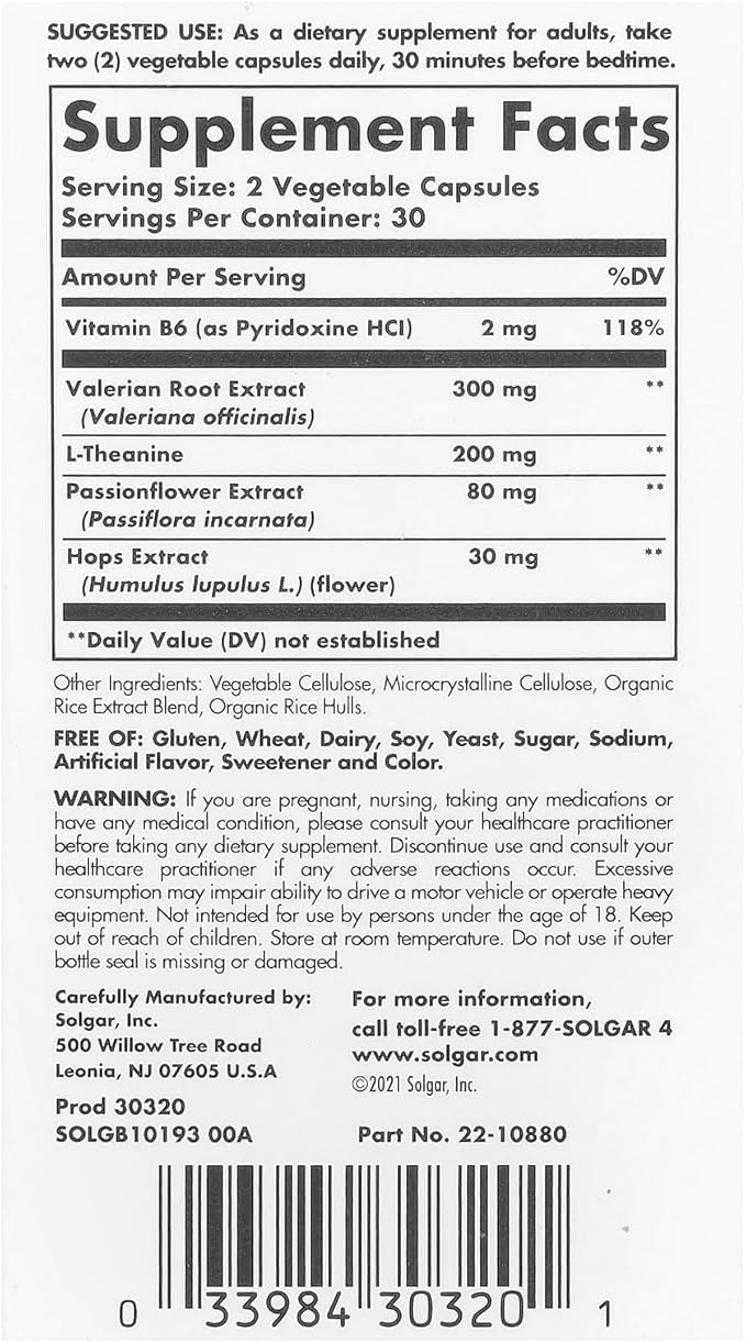 Solgar Sleep & Stress Support, 60 Vegetable Capsules