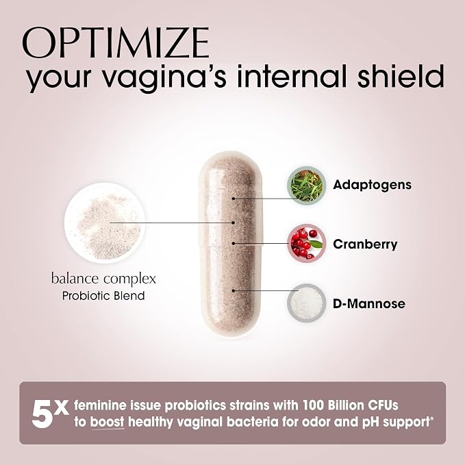Balance Complex 17-in-1 Vaginal Health 100 Billion Probiotics for Women pH Balance with Cranberry & D-Mannose | Promote Urinary Tract Health for Vaginal Odor & Vaginal Flora, 60 Capsules