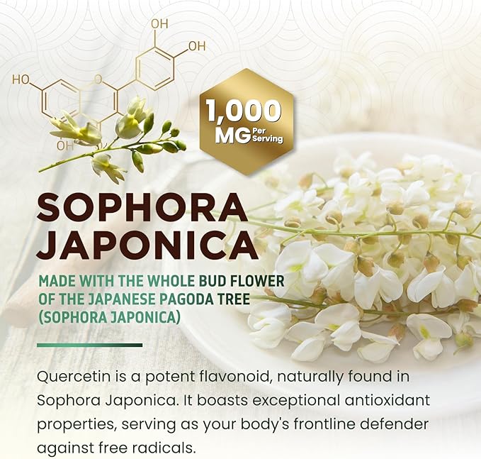 Quercetin Dihydrate 1000mg per Serving - Premium Plant-Based Bioflavonoids - Extra Strength Antioxidant Immune & Respiratory Health Support - High Absorption Quercetin Dihydrate - 60 Veggie Capsules
