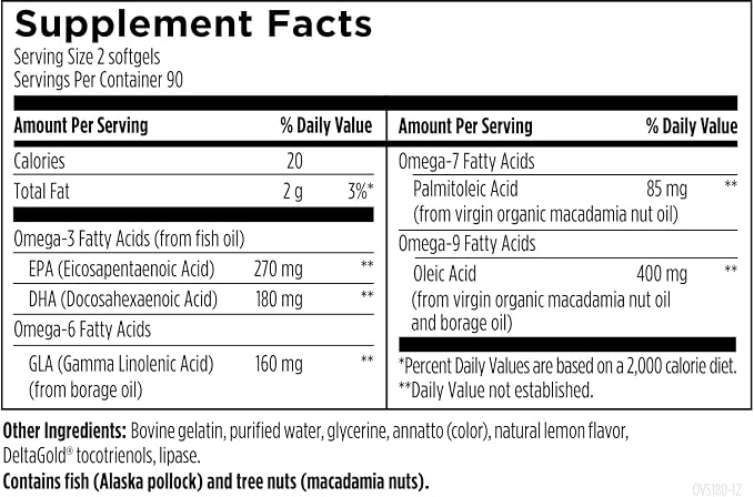 Designs for Health OmegAvail Synergy - Omega Complex for Adults - Omega 3-6-7-9 Fatty Acids from Borage and Macadamia Oil + Triglyceride (TG) Fish Oil with DHA & EPA (180 Softgels)