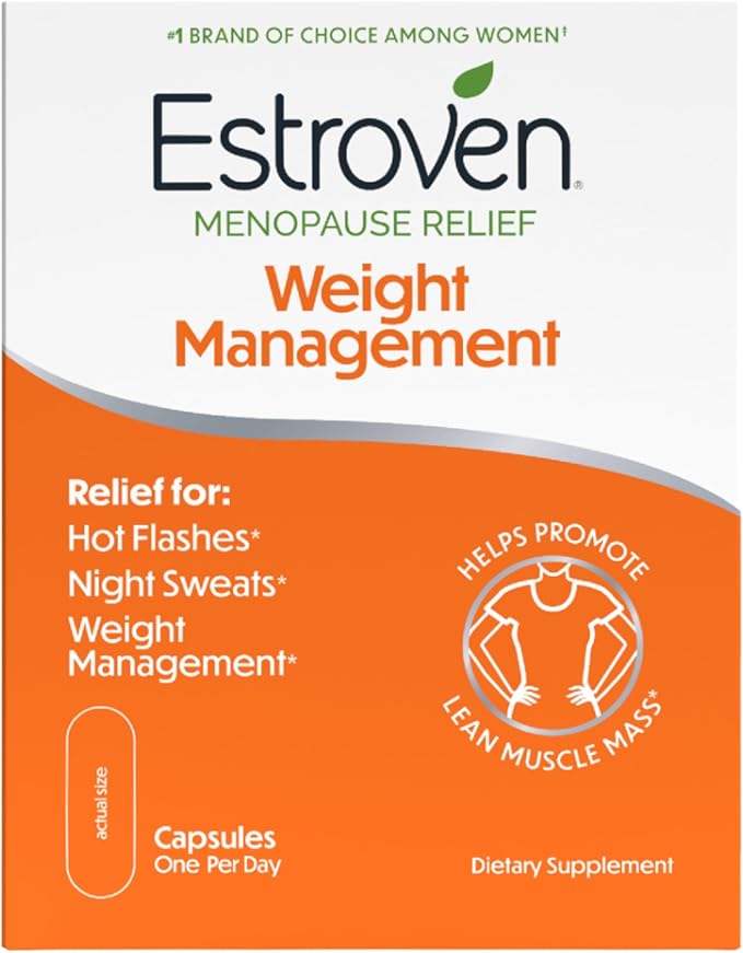 Estroven Weight Management for Menopause Relief - 30 Ct. - Clinically Proven Ingredients Help Manage Weight, Provide Night Sweats & Hot Flash Relief* Drug-Free & Gluten-Free Caplets