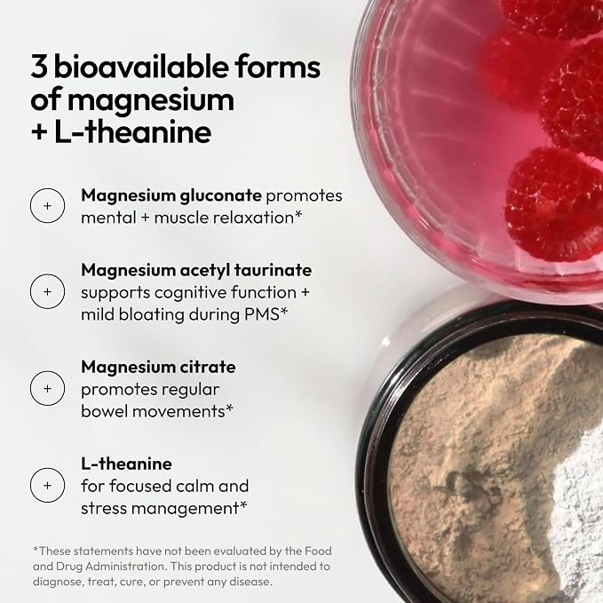 Moon Juice Magnesi-Om Magnesium Powder Supplement - Chelated Magnesium Complex + L-Theanine Blend for Rest, Relaxation & Regularity - Vegan, Non-GMO & No Sugar, Berry, 7.7 oz, 55 Servings