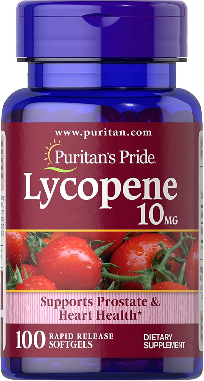 Puritan's Pride Premium Lycopene 10mg, Dietary Supplement for Prostate, Antioxidant, Heart Health, and Overall Health Support, 100 Softgels (Pack of 2)