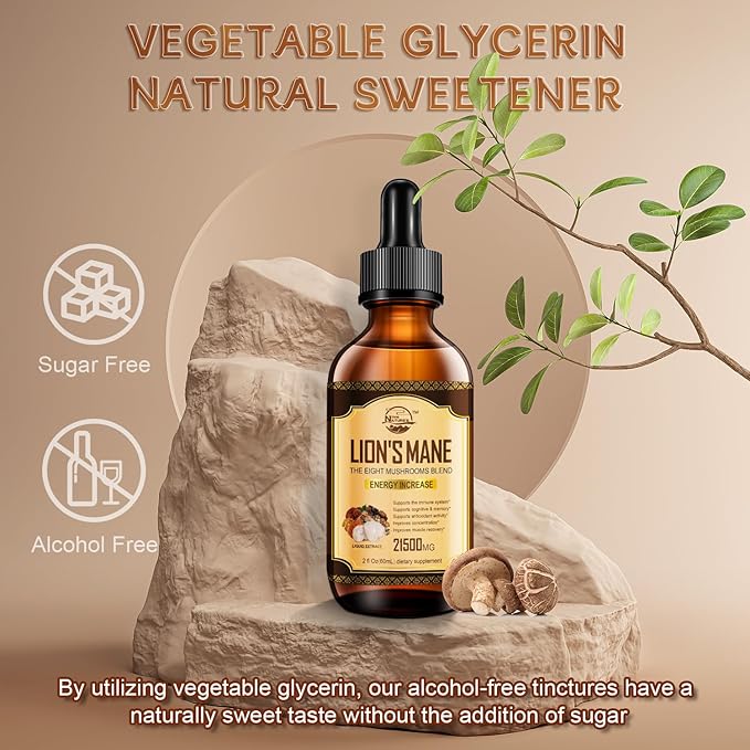 Lions Mane Supplement, Liquid Mushroom Extract Drops, 8 Mushrooms Complex for Cognitive Support and Immunity Boost, Up to 2 Month Supply, Mushroom Supplement with Lion's Mane, Cordyceps, Reishi