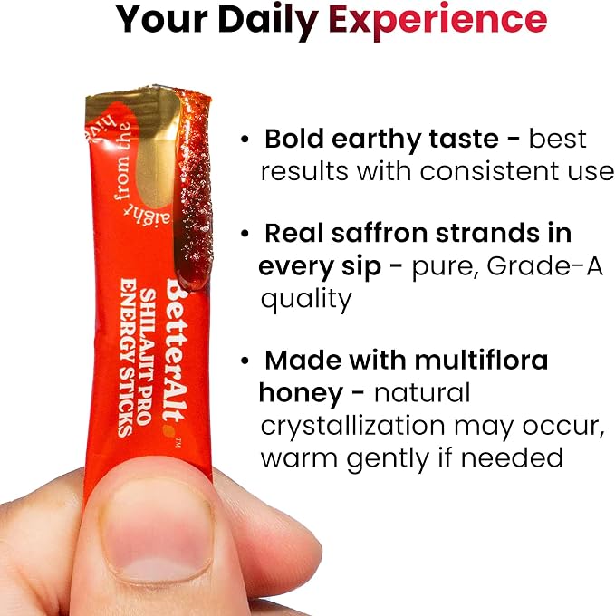 Better Alt Energy Pro Energy Sticks | Natural Energy Booster with Shilajit, KSM-66 Ashwagandha, Safed Musli & Gokshura |30 Sticks| for Men & Women