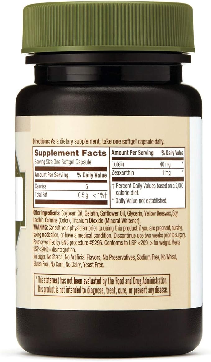 GNC Natural Brand Lutein 40mg, Supports Eye Health, 30 Softgels