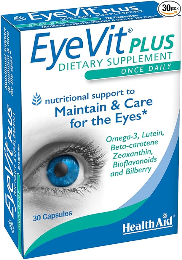 EyeVit Plus – Once-Daily Eye Health Supplement | 30 Capsules | Contains Omega-3, Lutein, Beta-Carotene, Zeaxanthin, Bioflavonoids & Bilberry
