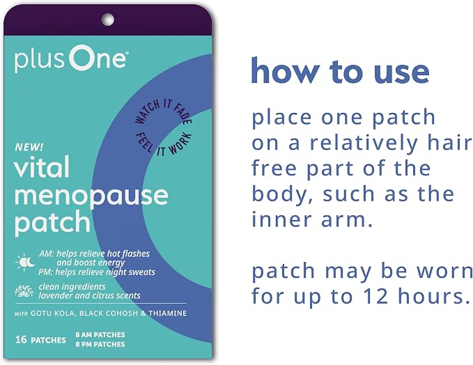 plusOne Vital Menopause Patches AM & PM – Hot Flash & Night Sweat Support – Promotes Energy & Sleep – Herbal Arjuna Daily Patches – 16ct | Herbal Arjuna Daily Patches, Promotes Energy & Sleep